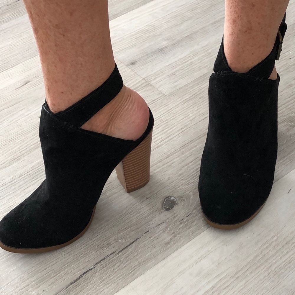 Black Suede Ankle Booties with open back